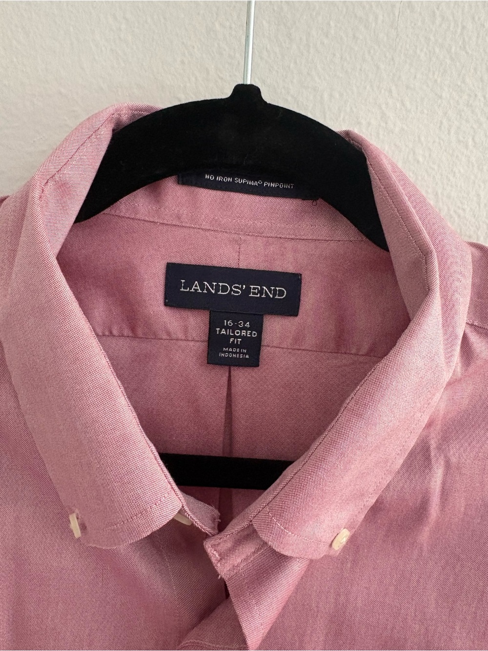 Men’s Lands' End No Iron Oxford Supima Button Down Shirt Light Red Heathered - Picture 2 of 10